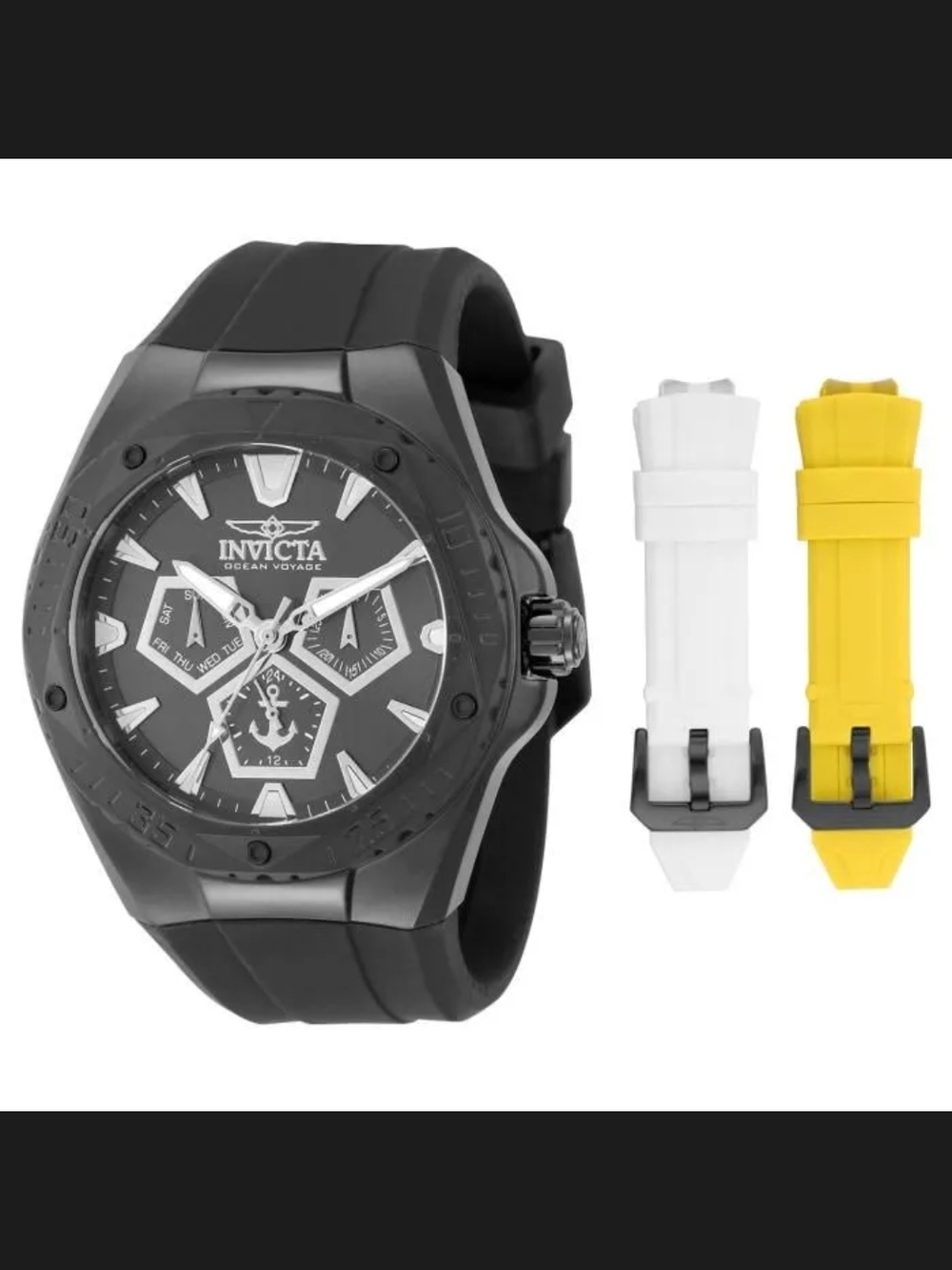 Invicta Men’s Black Ocean Voyage Chronograph Watch with White & Yellow Straps